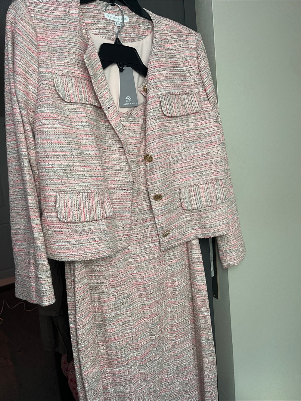 Preston and York ASL Pink Tweed Cropped Jacket with inner dress.